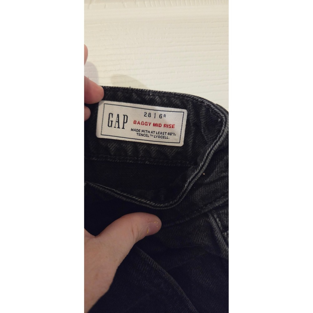 Gap Baggy Mid Rise Wide Leg Jeans Women's 28 6R Black Noir Tencel Lyocell - Picture 3 of 7